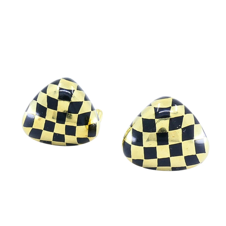Tiffany & Co. 18k Gold Black Inlay Checkerboard Clip-On Earrings