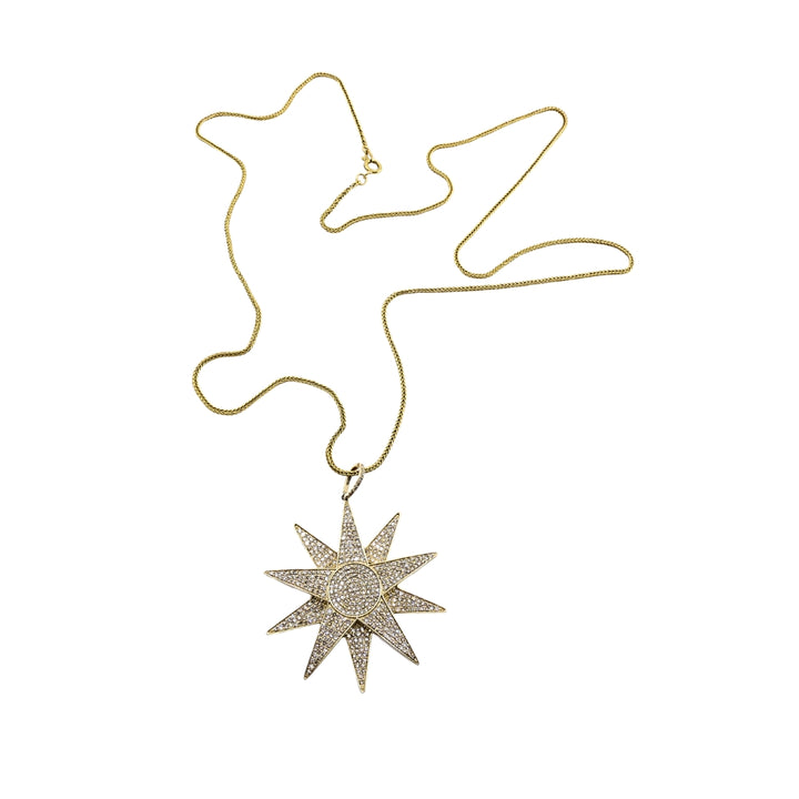 14k Gold Diamond Starburst Pendant Chain Necklace