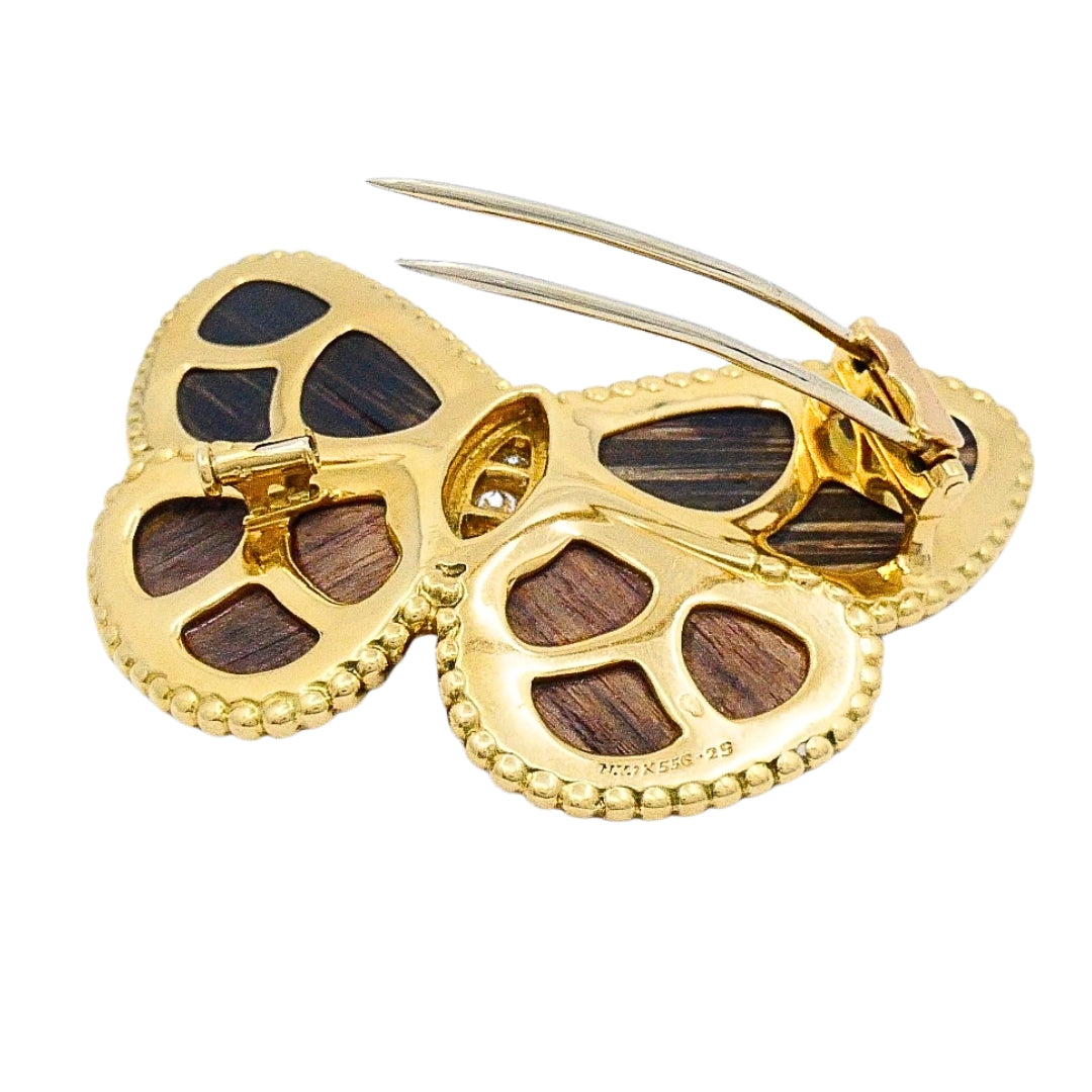 Van Cleef & Arpels Butterfly Brooch 18k Gold Wood Diamond