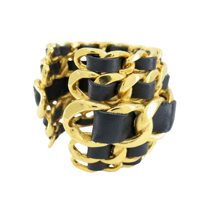 Vintage Chanel 1991 Gold Leather Cuff Bracelet