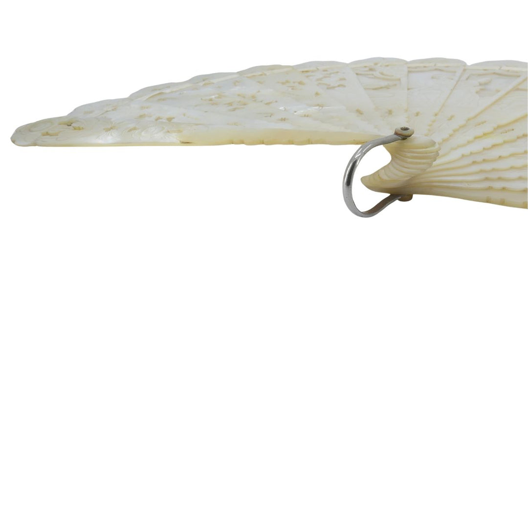 Tiffany & Co. Antique Carved Mother of Pearl Handheld Fan with Case