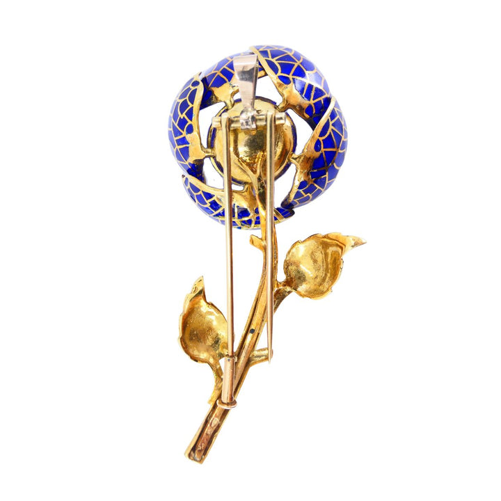 Vintage 18k Gold Diamond Enamel Flower Pendant Clip Brooch