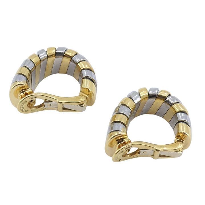 Vintage Bvlgari 18k Gold Stainless Steel Tubogas Huggie Bulgari Earrings