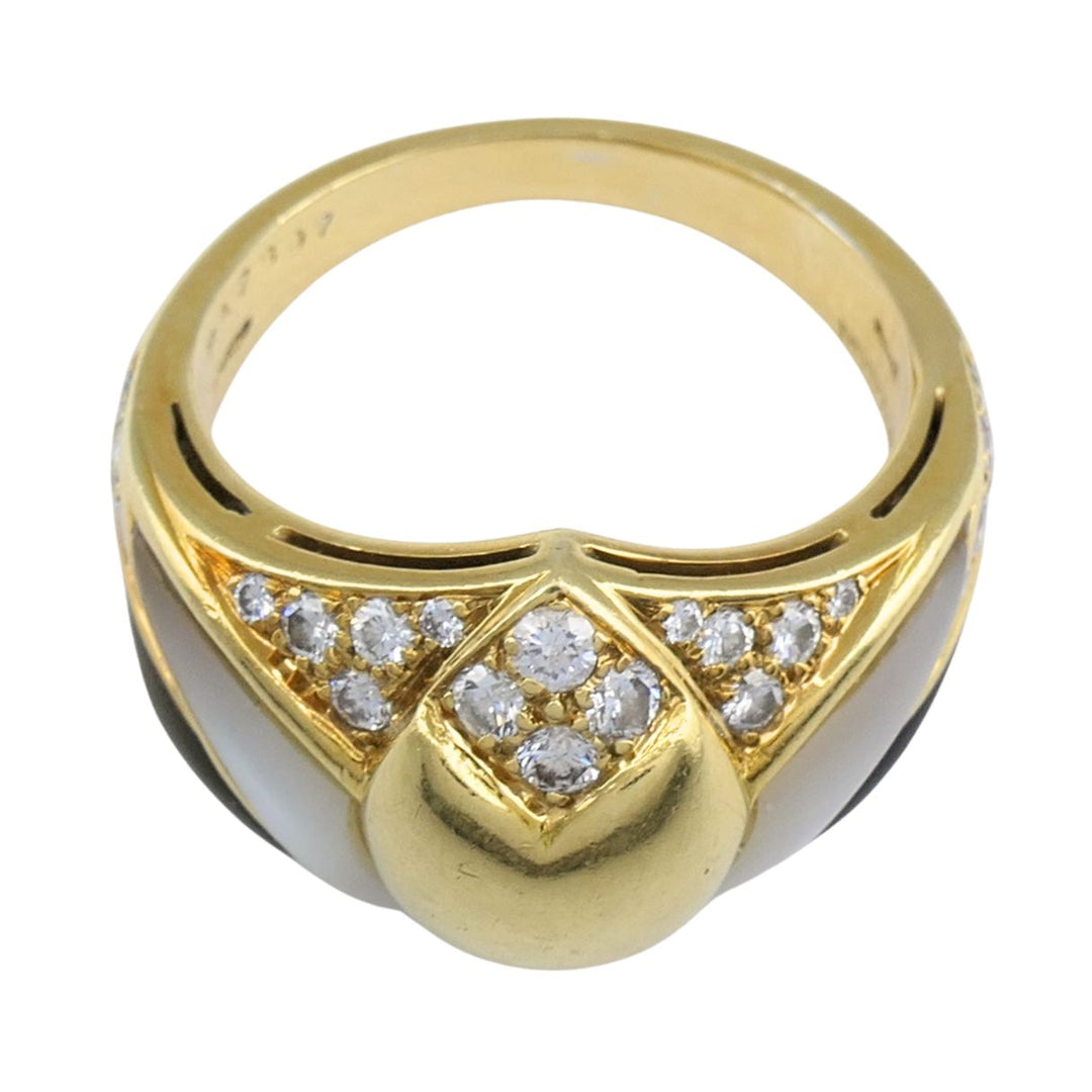 Vintage Bvlgari 18k Gold Diamond Mother of Pearl Ring