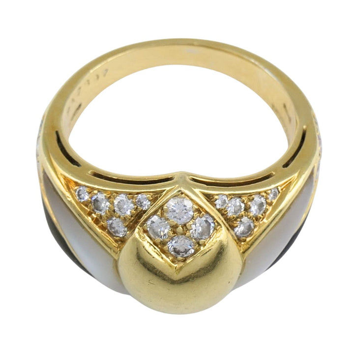 Vintage Bvlgari 18k Gold Diamond Mother of Pearl Ring