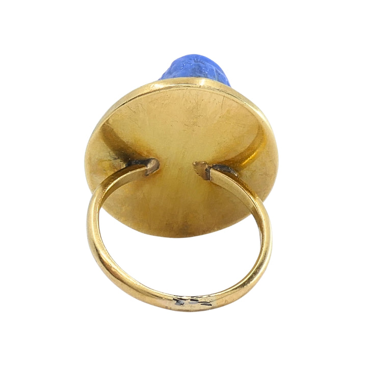 14k Gold Blue Carved Cameo Classical Portrait Ring