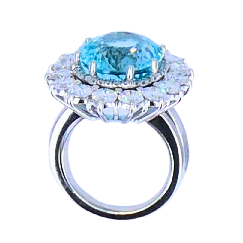 Paraiba Tourmaline Diamond Ring GIA 18k White Gold Estate Jewelry