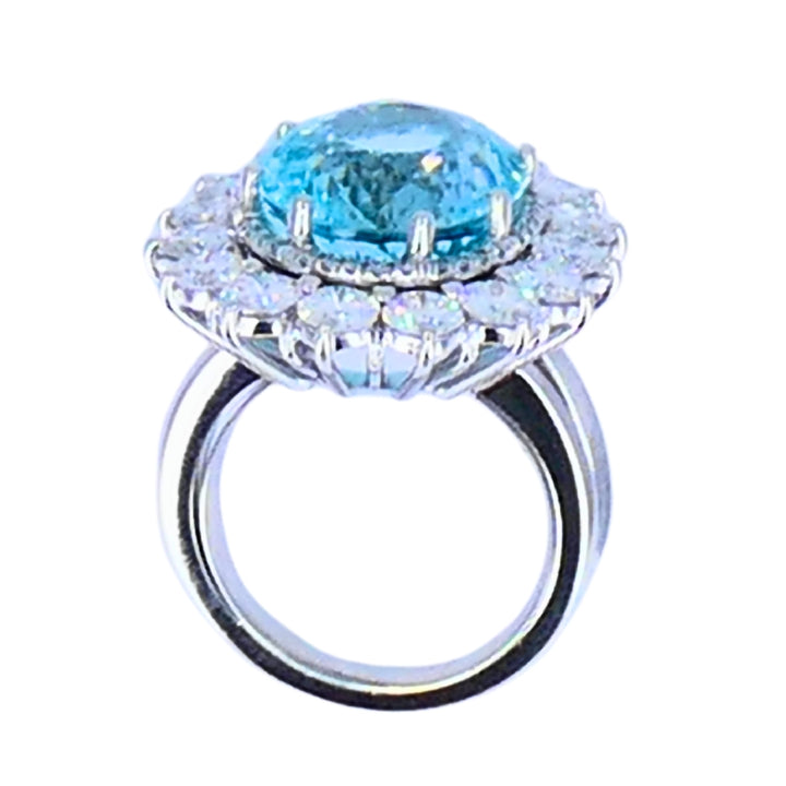Paraiba Tourmaline Diamond Ring GIA 18k White Gold Estate Jewelry