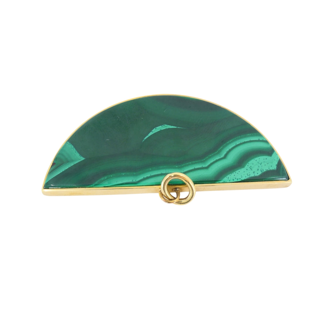 Vintage 18k Gold Necklace Malachite Pendant Oval Link Chain