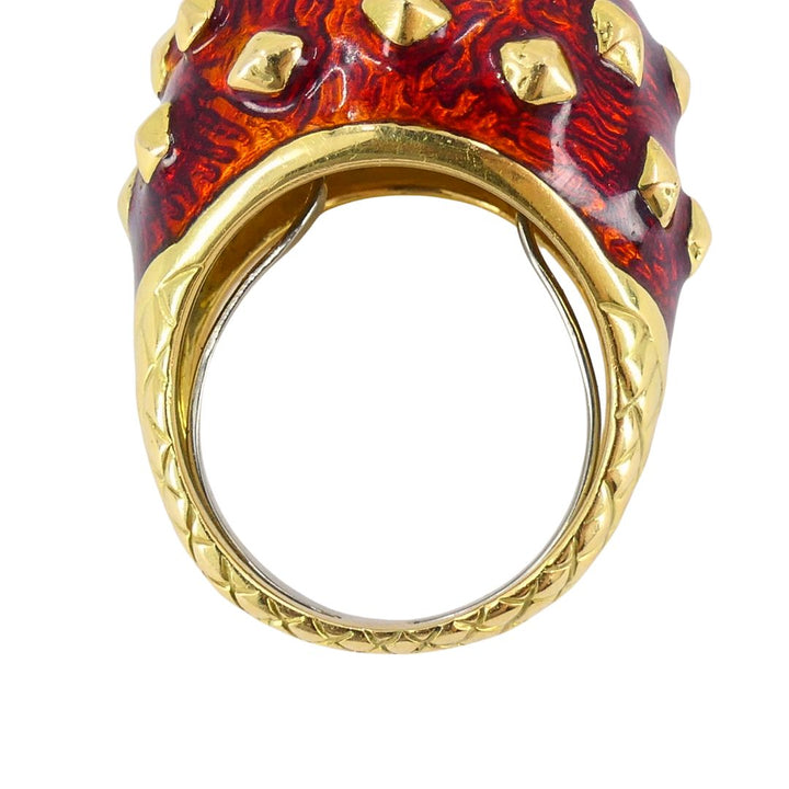 Vintage David Webb 18k Gold Enamel Dome Cocktail Ring