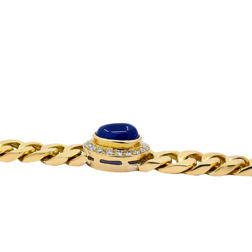 Vintage French 18k Gold Bracelet Curb Link Sapphire