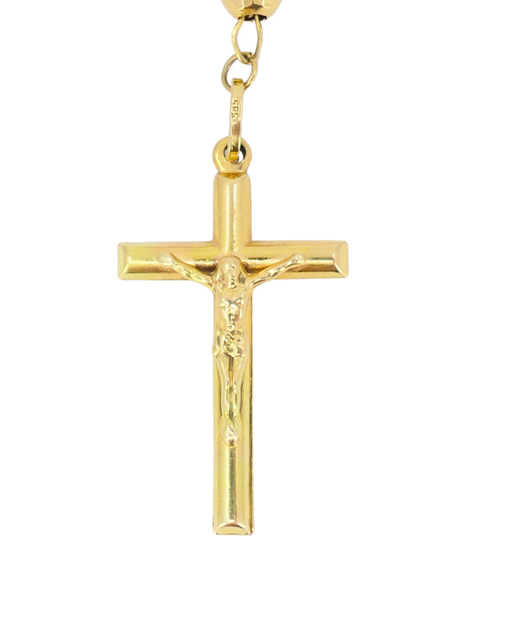 14k Gold Rosary Cross Necklace Beaded Chain