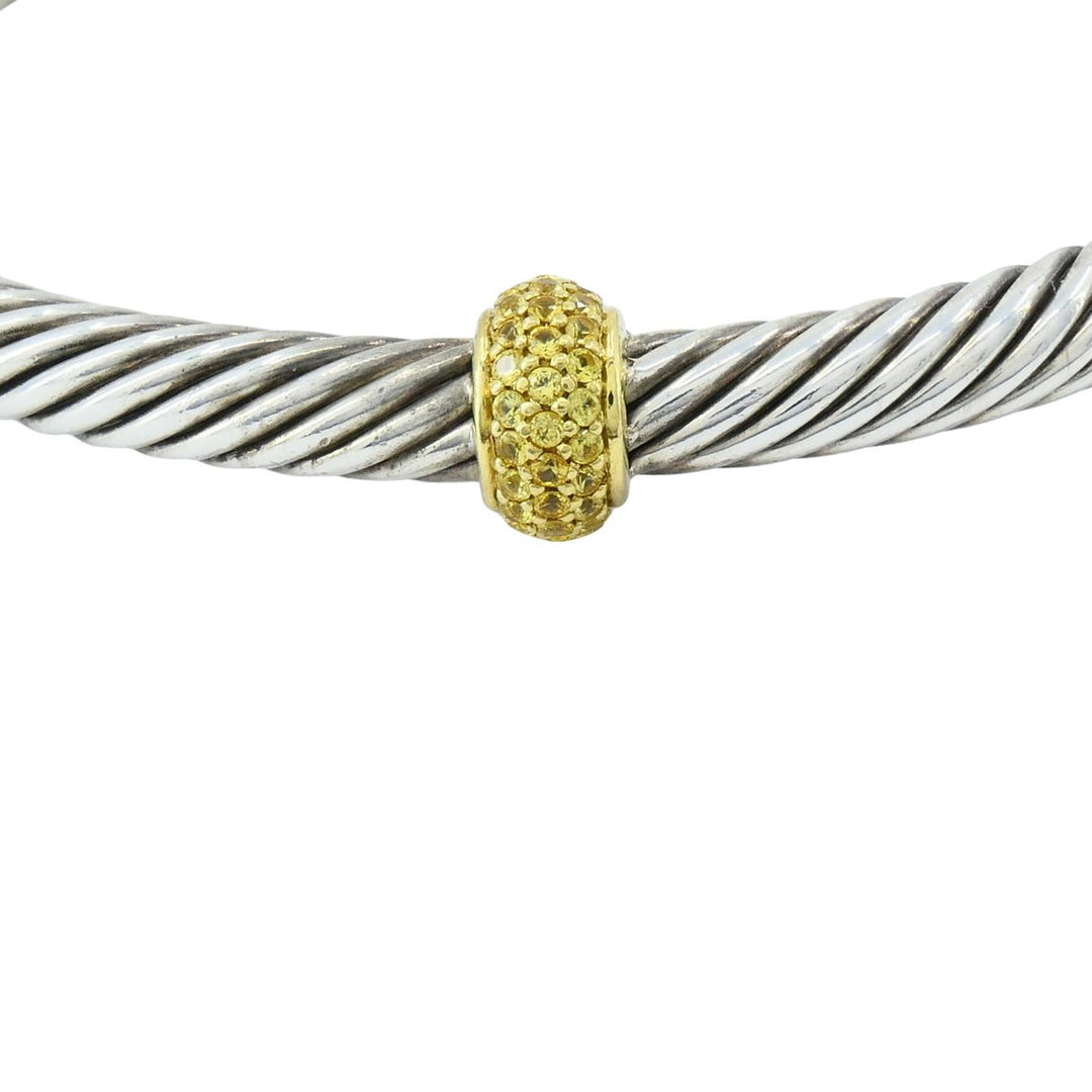 David Yurman 18k Gold Sterling Silver Sapphire Station Cable Cuff Bracelet