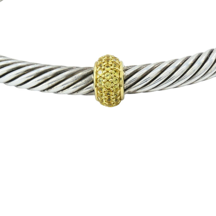 David Yurman 18k Gold Sterling Silver Sapphire Station Cable Cuff Bracelet