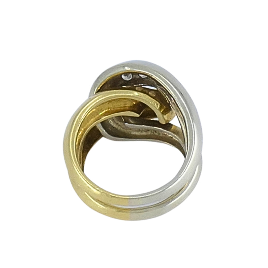 Vintage Pomellato 18k Two-Tone Gold Diamond Interlocking Cocktail Ring