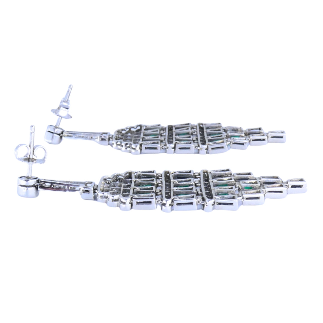 Diamond Emerald Onyx Dangle Earrings Art Deco Revival