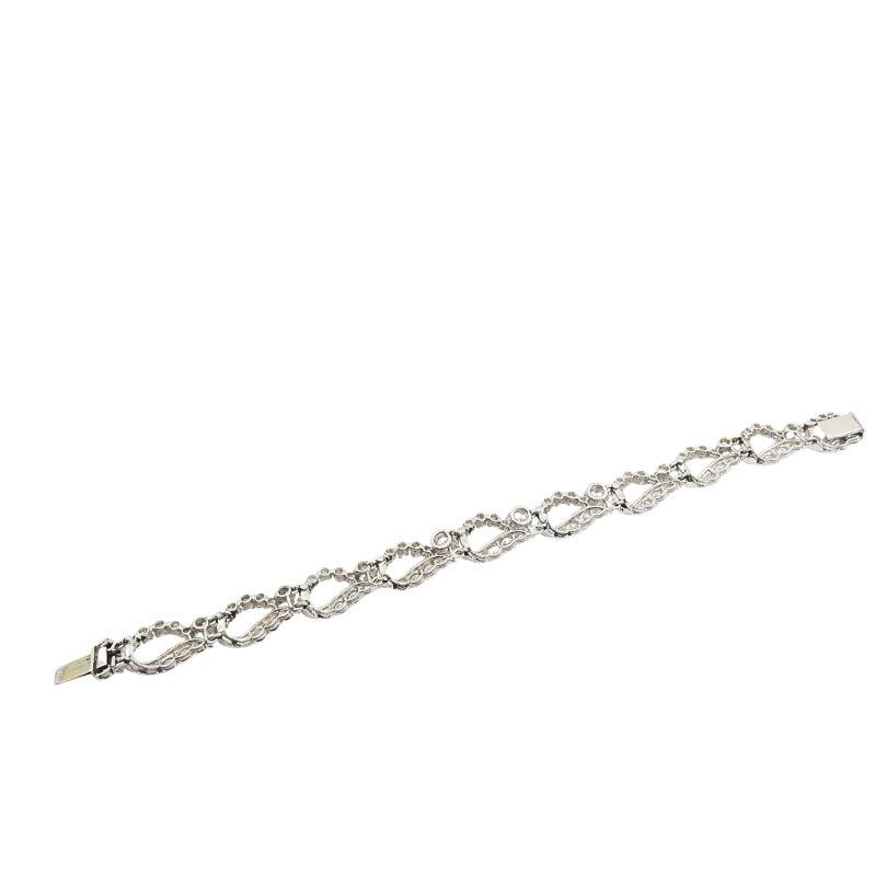 French Platinum Diamond Openwork Diamond Bracelet, 1960s
