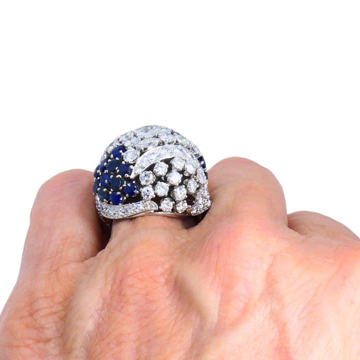 Vintage Dome Ring Ruser Platinum Diamond Sapphire Estate Jewelry