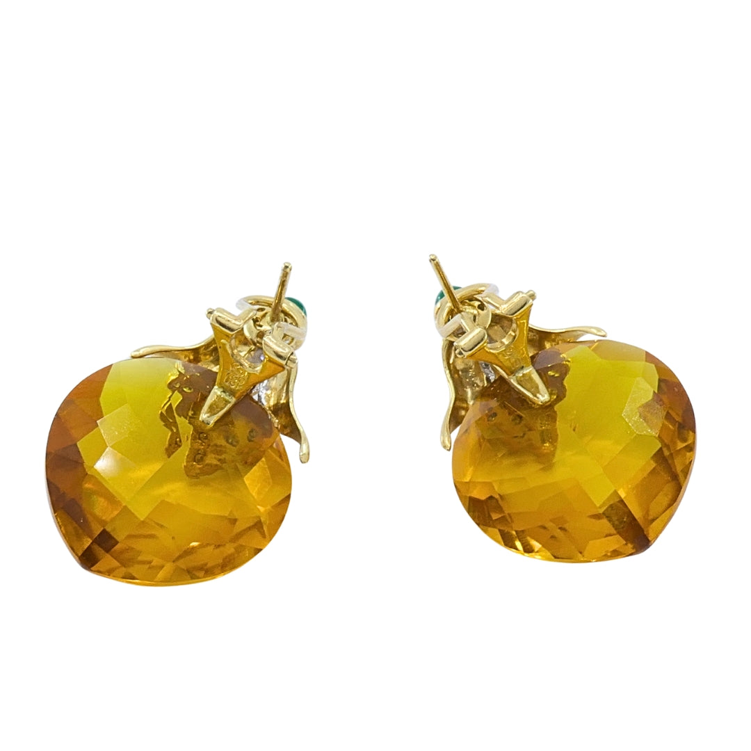 Vintage 18k Gold Citrine Heart Multi-Gemstone Earrings