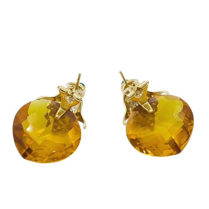 Vintage 18k Gold Citrine Heart Multi-Gemstone Earrings