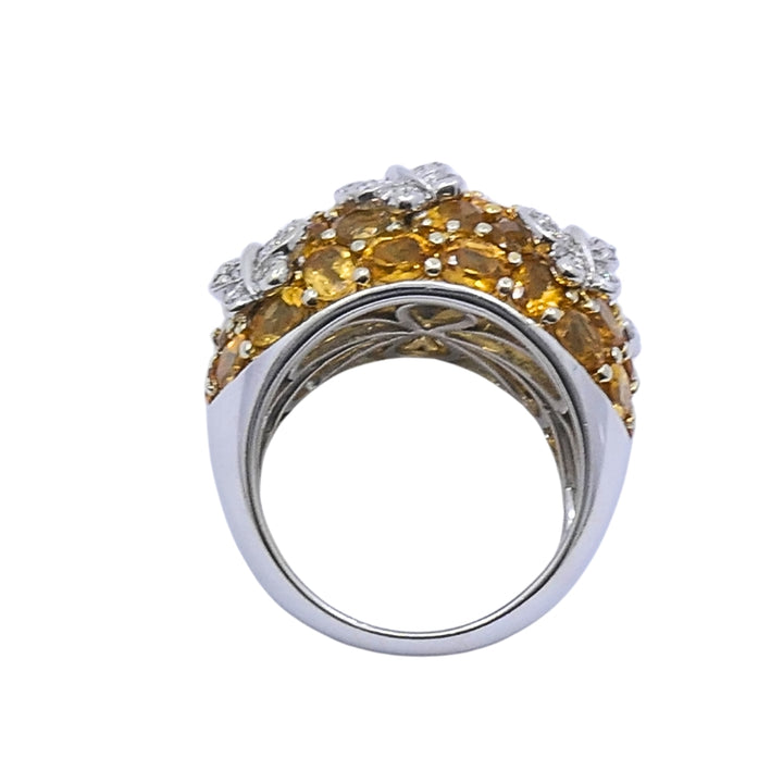14k White Gold Citrine Diamond Butterfly Dome Ring