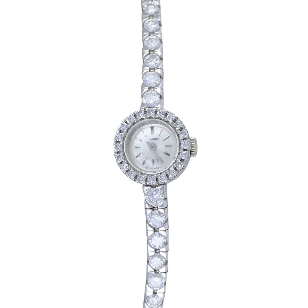 Vintage Longines Swiss 18k White Gold Diamond Lady's Wrist Watch
