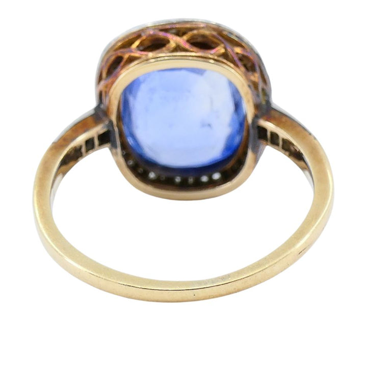 Edwardian Sapphire Diamond Platinum Gold Ring