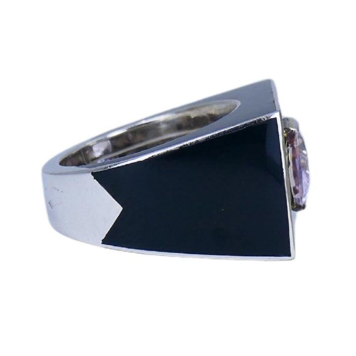 Vintage 18k White Gold Pink Sapphire Black Enamel Ring