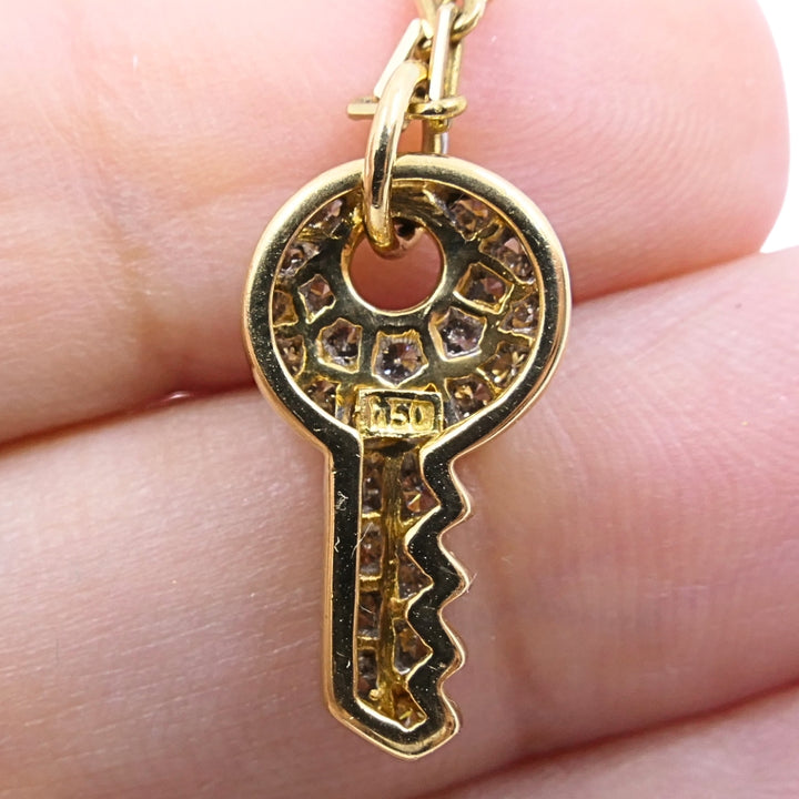 18k Diamond Key Pendant 14k Italian Gold Chain Necklace