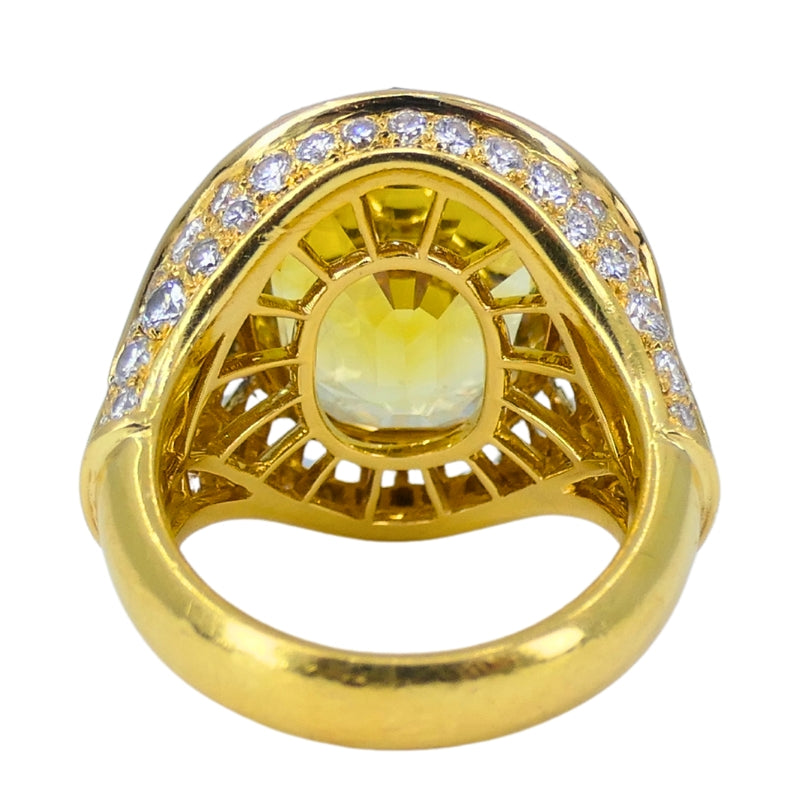 Bvlgari Bulgari Yellow Sapphire Ring Gold Aquamarine Diamond Vintage Jewelry