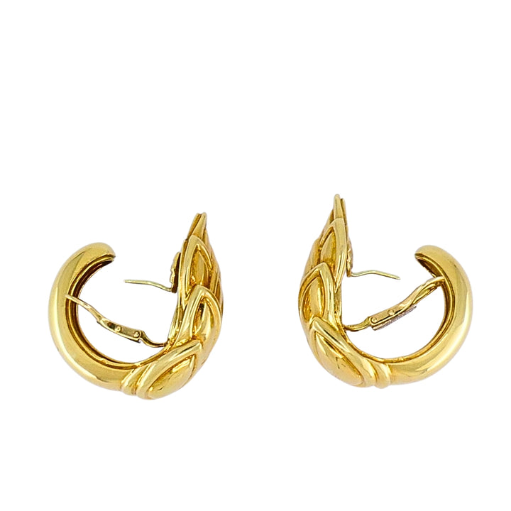 René Boivin 18k Gold Sculpted Foliate Hoop Earrings, 1970s