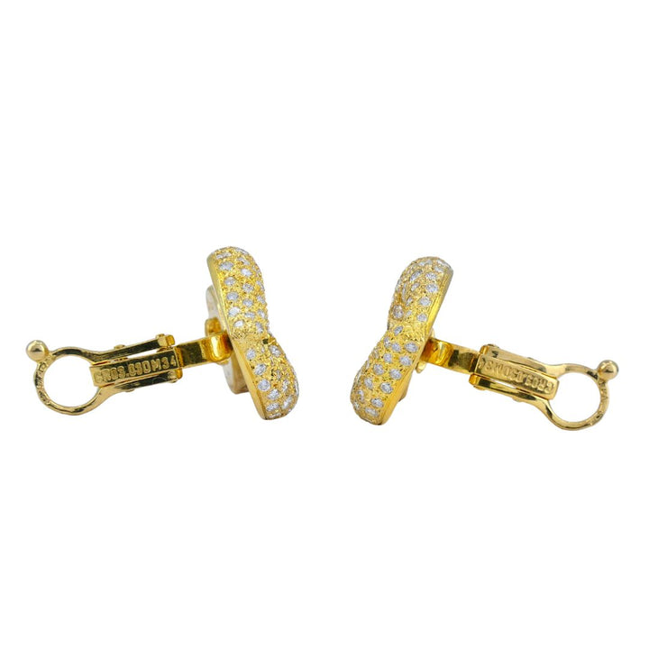 Vintage Van Cleef & Arpels 18k Gold Diamond Double Heart Earrings