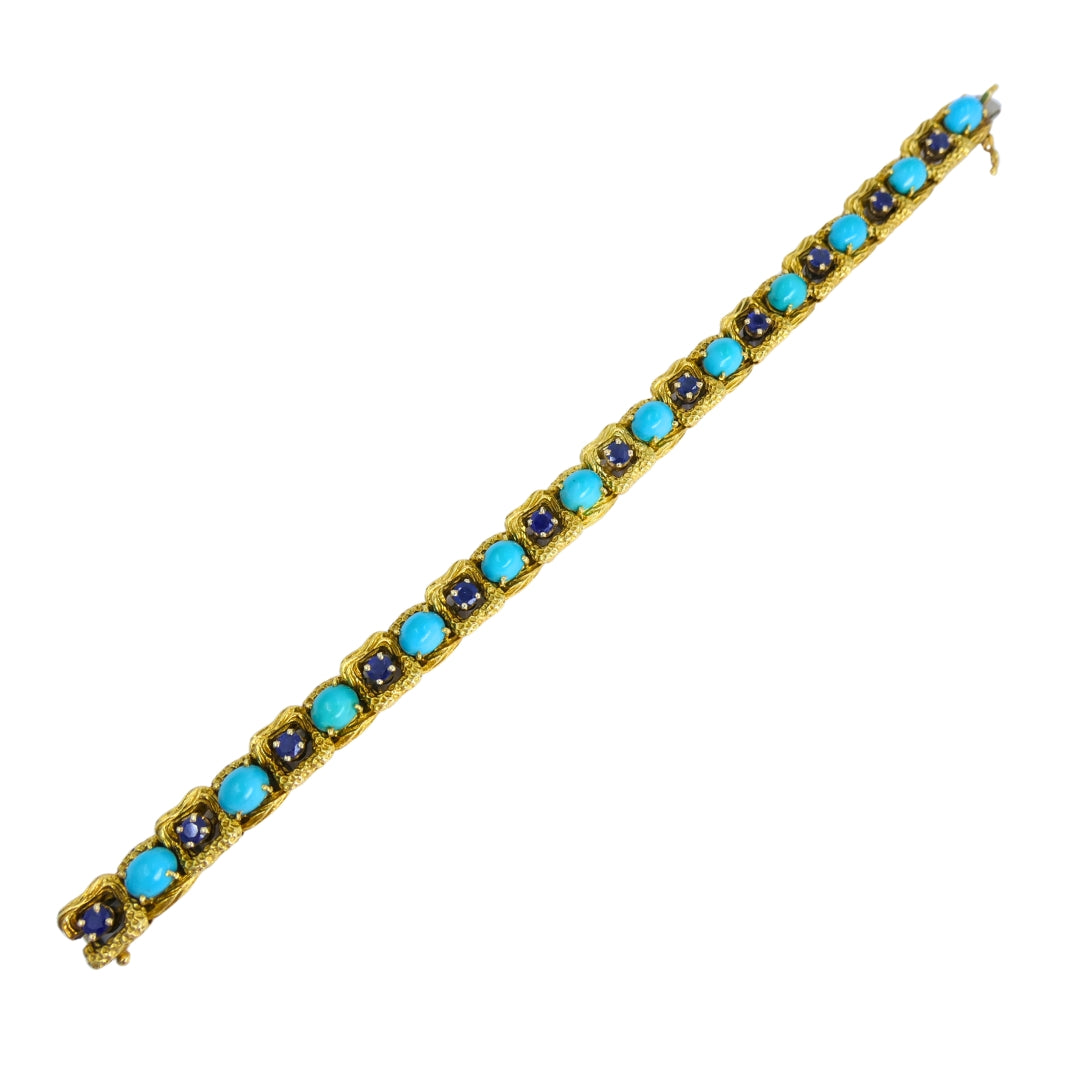Vintage Tiffany & Co. Bracelet 18k Gold Sapphire Turquoise Estate Jewelry