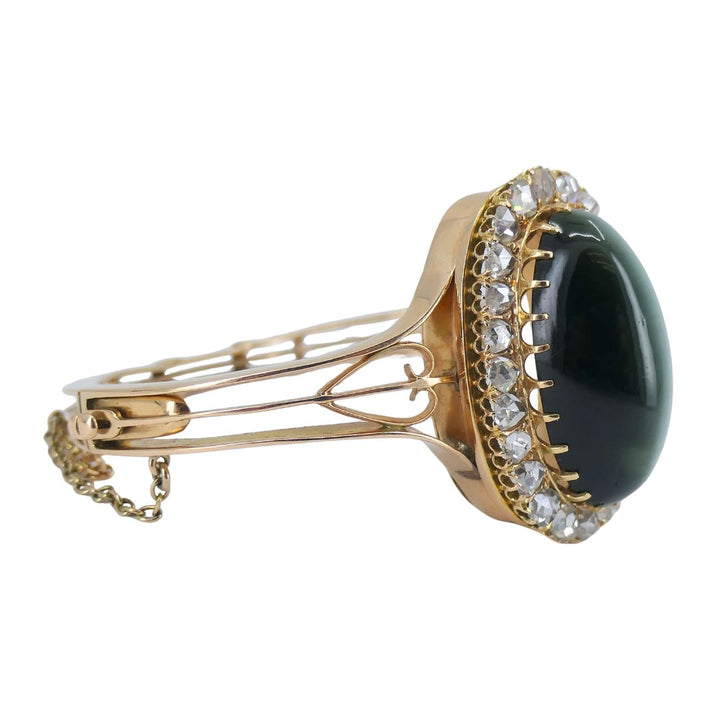 Antique Victorian Gold Diamond Cat's Eye Clamper Bracelet