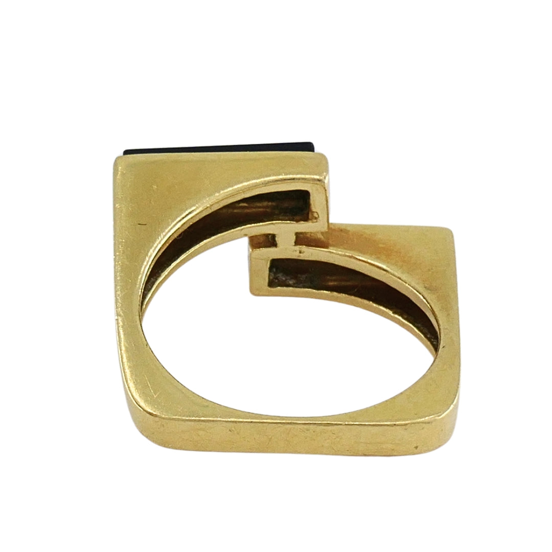Vintage Tiffany & Co. 18k Gold Onyx Tiger's Eye Modernist Bypass Ring