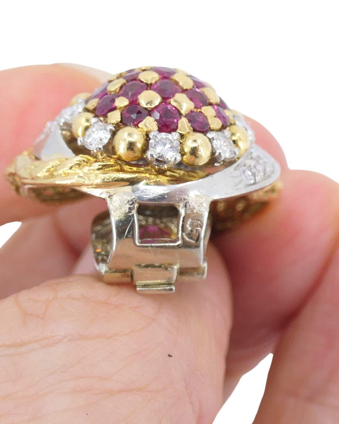 Lacloche Clip On Earrings 18k Yellow & White Gold Ruby and Diamond Earrings