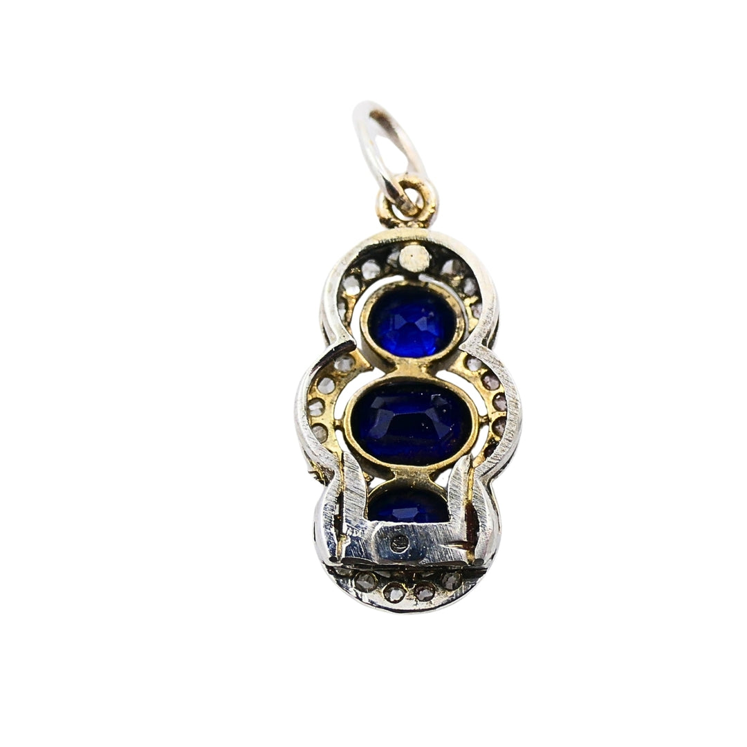 Antique 14k Gold Platinum-Topped Sapphire Diamond Charm Pendant