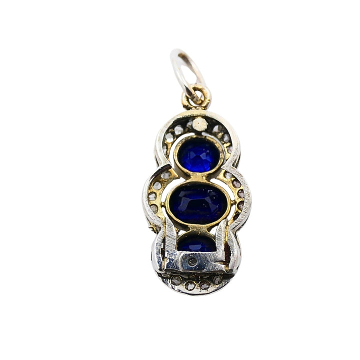 Antique 14k Gold Platinum-Topped Sapphire Diamond Charm Pendant