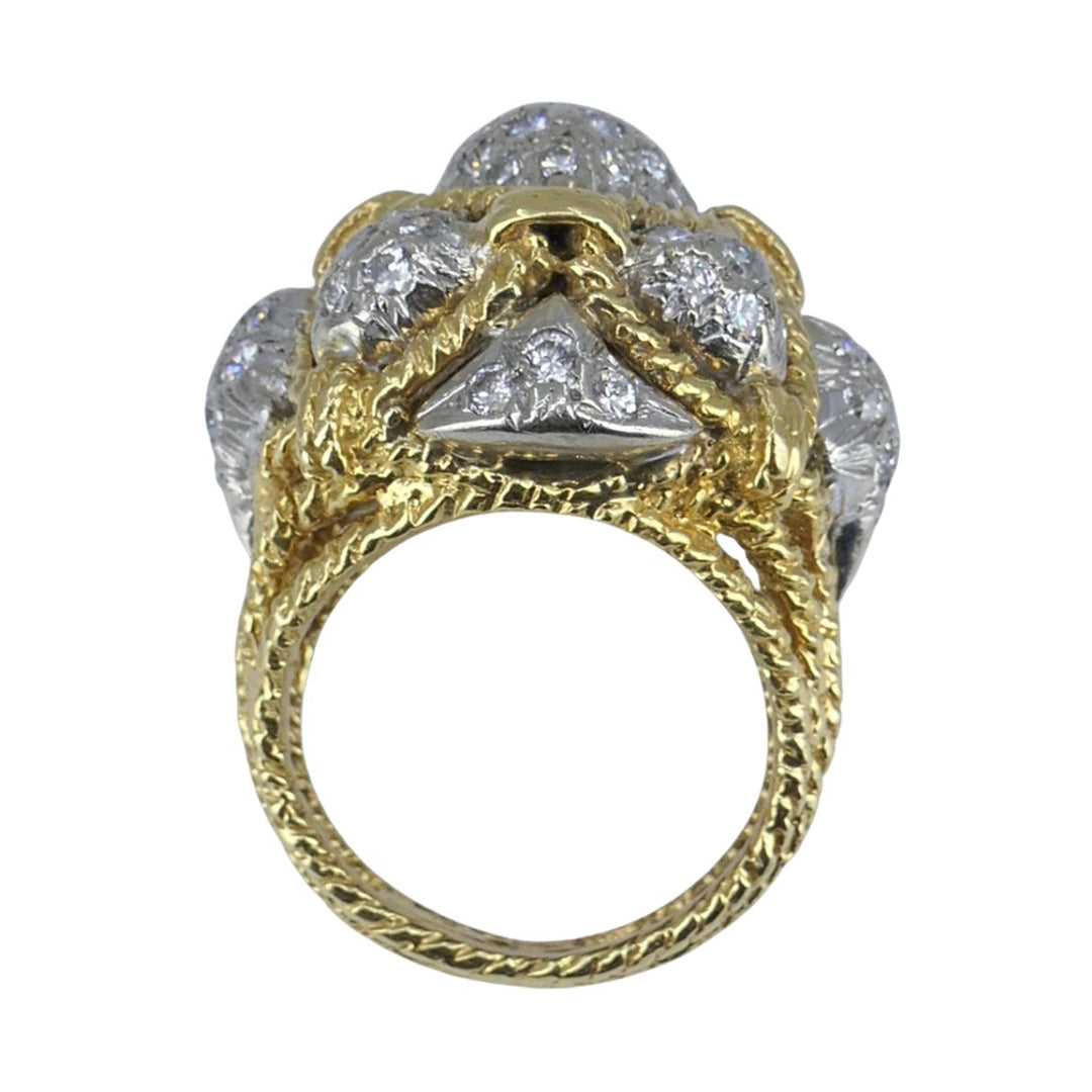 Vintage 18k Yellow Gold and 14k White Gold Diamond Dome Cocktail Ring