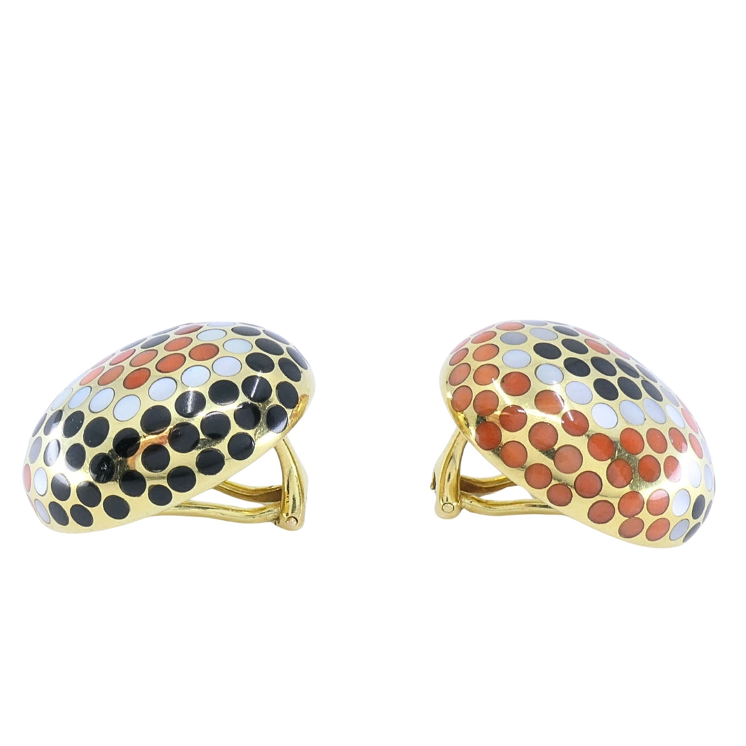 Angela Cummings 18k Gold Mother-of-Pearl Onyx Coral Inlay Dot Dome Earrings