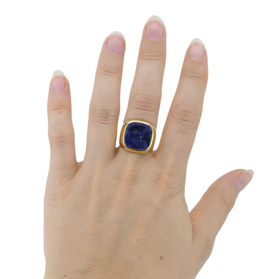 Vintage French 18k Gold Sodalite Signet Ring