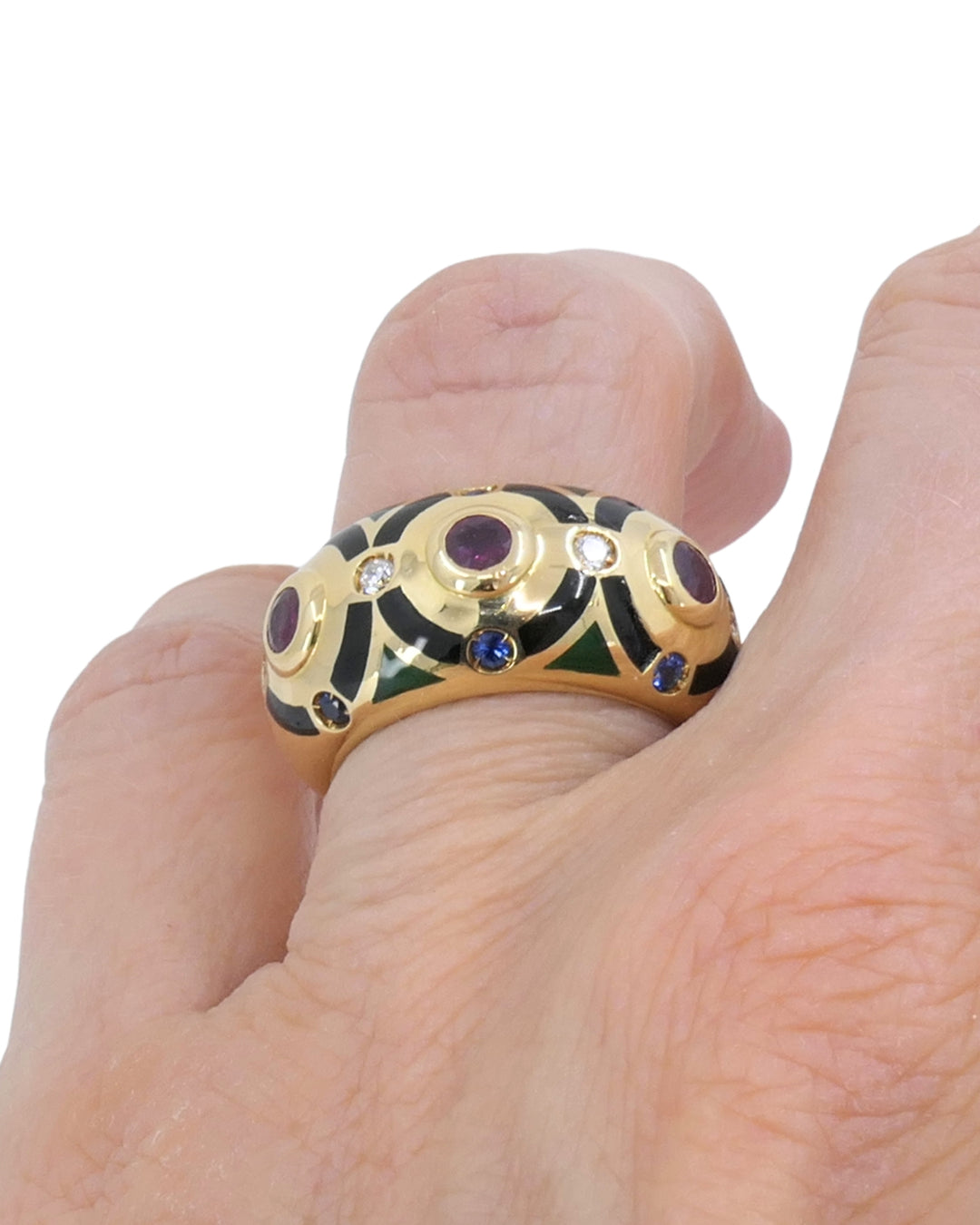 Cartier Vintage Dome Ring Gold Gemstones Enamel Size 5.75