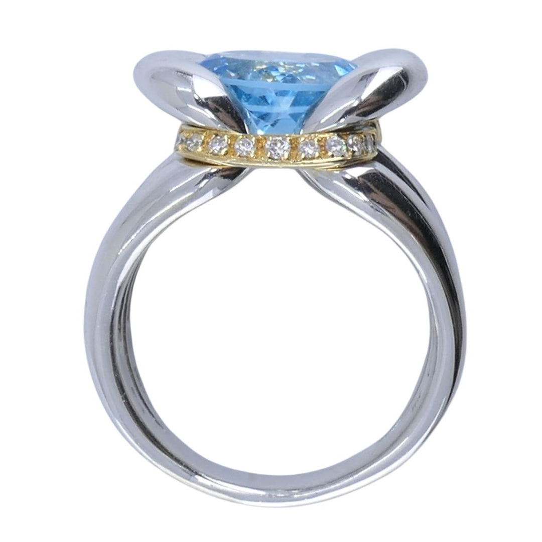 Vintage Marina B 18k White & Yellow Gold Aquamarine Diamond Ring