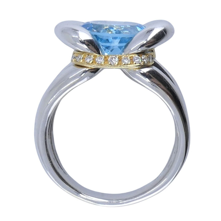 Vintage Marina B 18k White & Yellow Gold Aquamarine Diamond Ring