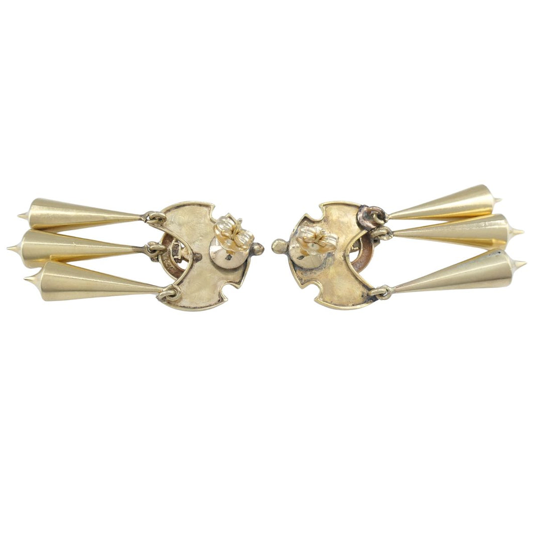 Victorian 14k Gold Enamel Seed Pearl Mechanical Drop Earrings