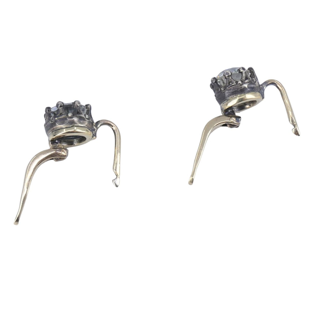 Antique Two Tone Diamond Drop Earrings 14k Gold Silver Old European Cut