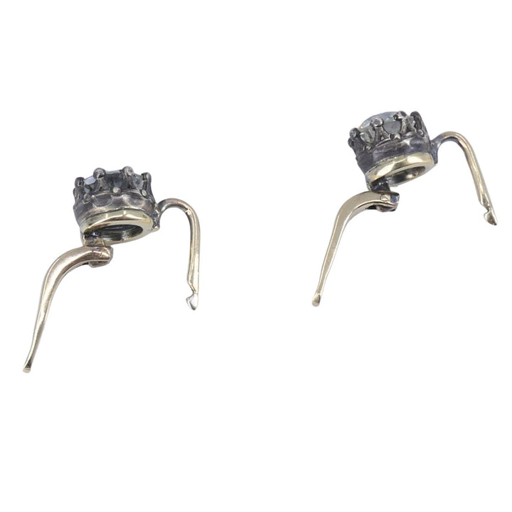 Antique Two Tone Diamond Drop Earrings 14k Gold Silver Old European Cut