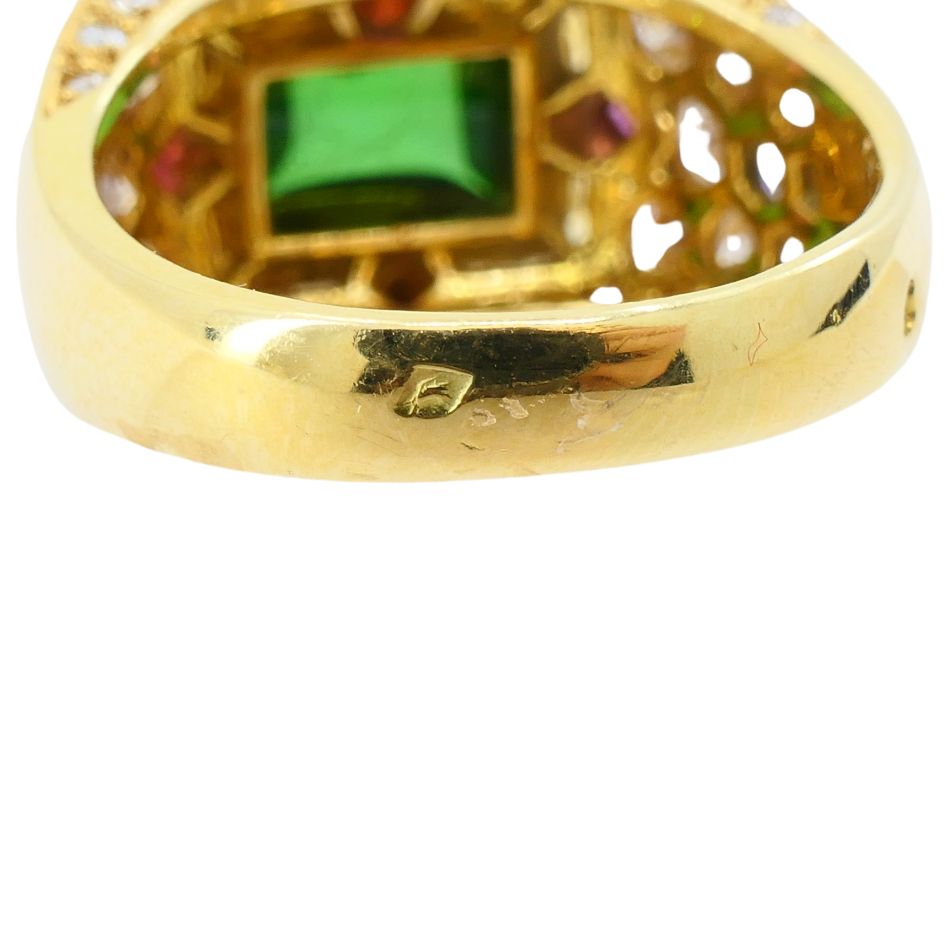 Vintage Mauboussin 18k Gold Sugarloaf Tourmaline Diamond Ring