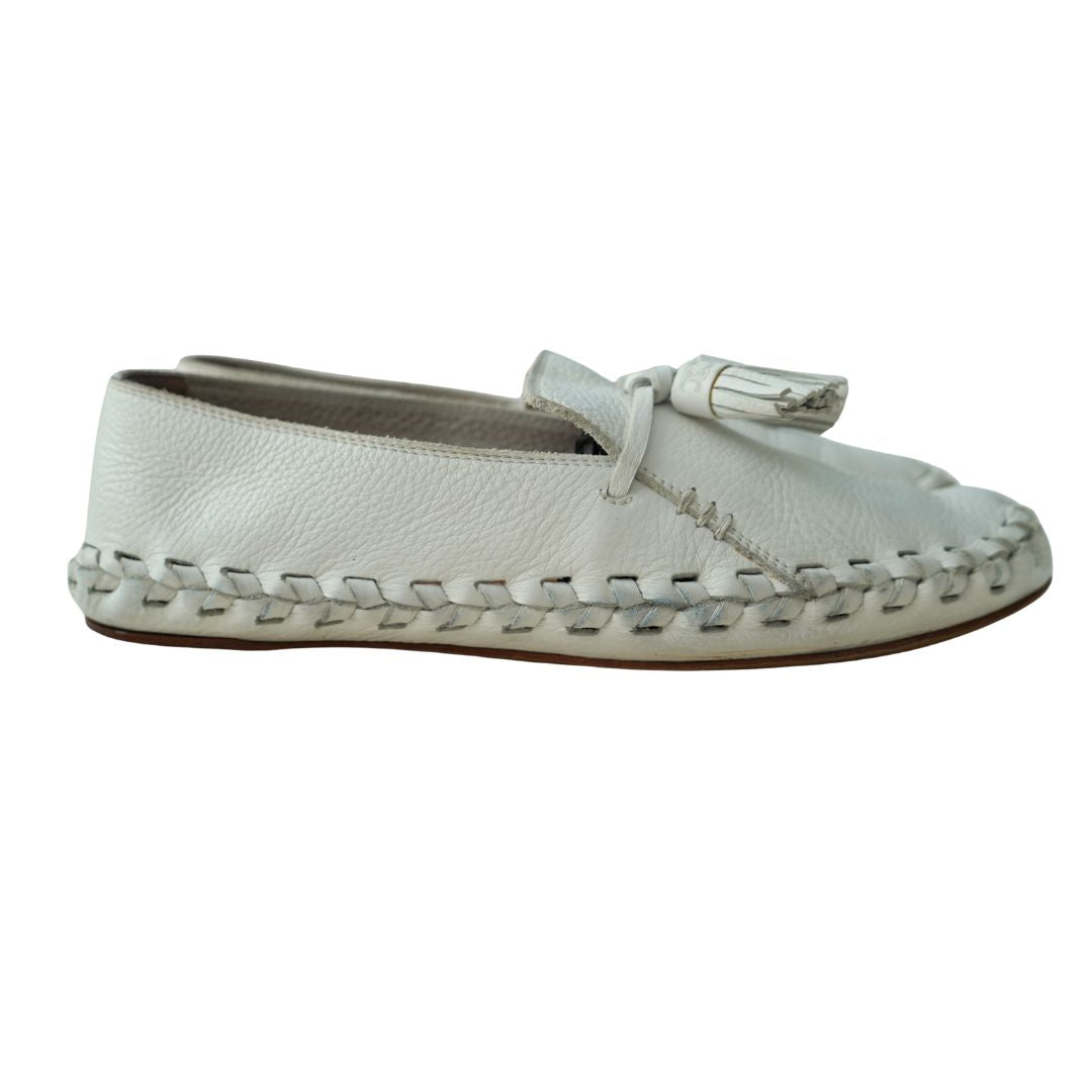 Celine White Leather Tassel Loafers sz 9.5