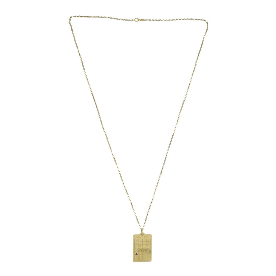 French 18k Gold Ruby 'August 21st' Calendar Pendant Chain Necklace